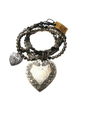Lizou France Silver-Tone Heart Charm Bracelet Set